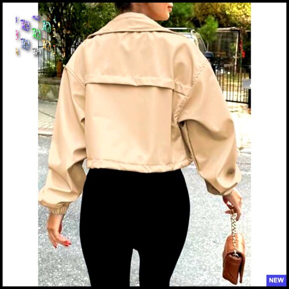 Oversized Cropped Utility Jacket Lightweight Zip Up Anorak Coat with Pockets - Picture 4 of 7